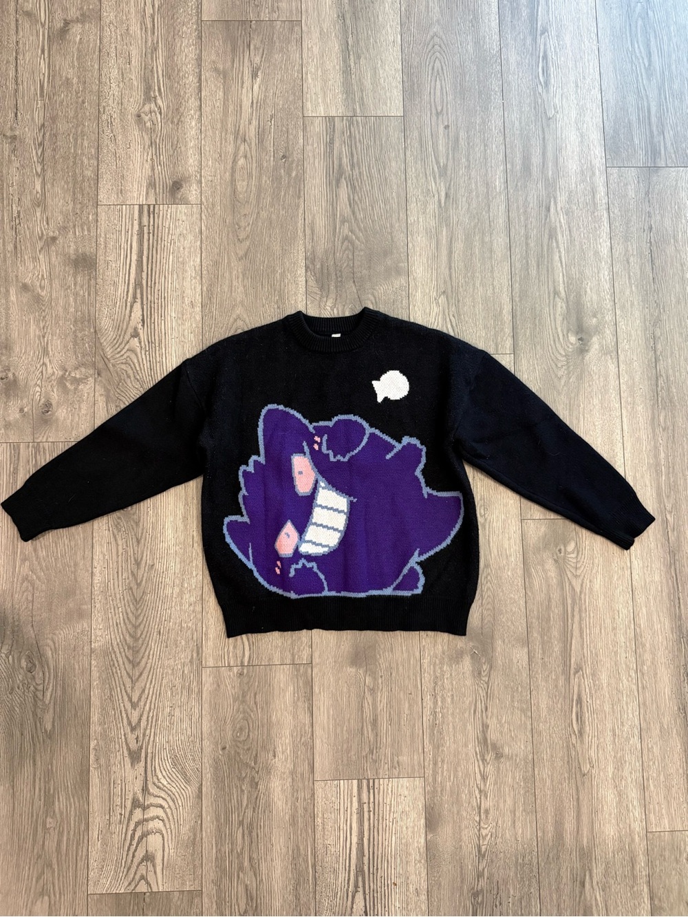 YWFG-JF Pokémon Gengar Ghost Black Knit Crewneck Unisex Size: Large Sweatshirt